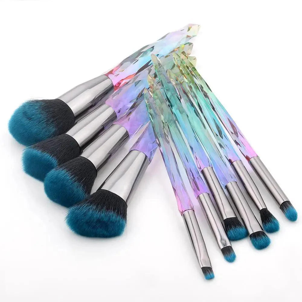 Nouvelle collection de pinceaux maquillage de luxe Cosmic Color : Pinceaux de luxe en cristal pour poudre, fond de teint, fard à paupières, sourcils et cosmétiques pour le visage. Set de pinceaux éventail.