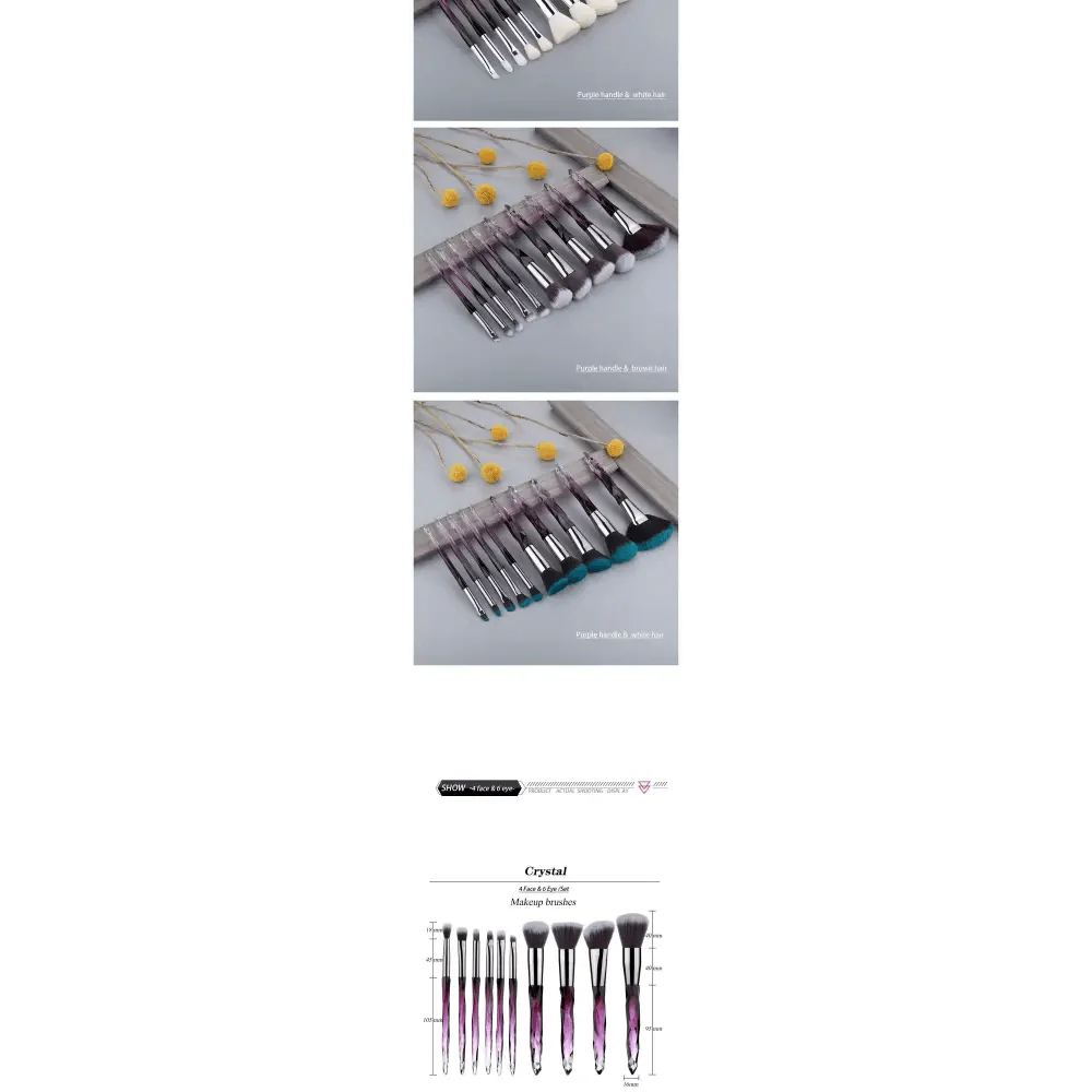 Nouvelle collection de pinceaux maquillage de luxe Cosmic Color : Pinceaux de luxe en cristal pour poudre, fond de teint, fard à paupières, sourcils et cosmétiques pour le visage. Set de pinceaux éventail.