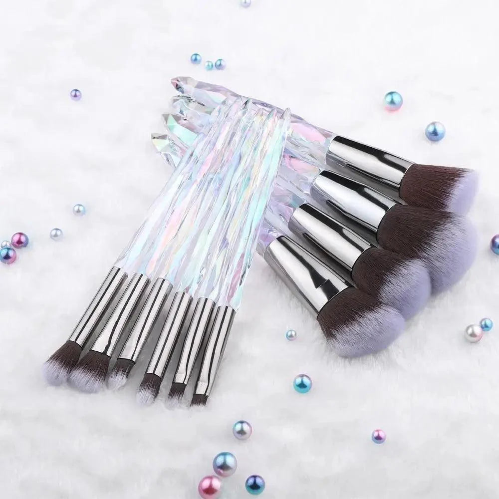 Nouvelle collection de pinceaux maquillage de luxe Cosmic Color : Pinceaux de luxe en cristal pour poudre, fond de teint, fard à paupières, sourcils et cosmétiques pour le visage. Set de pinceaux éventail.