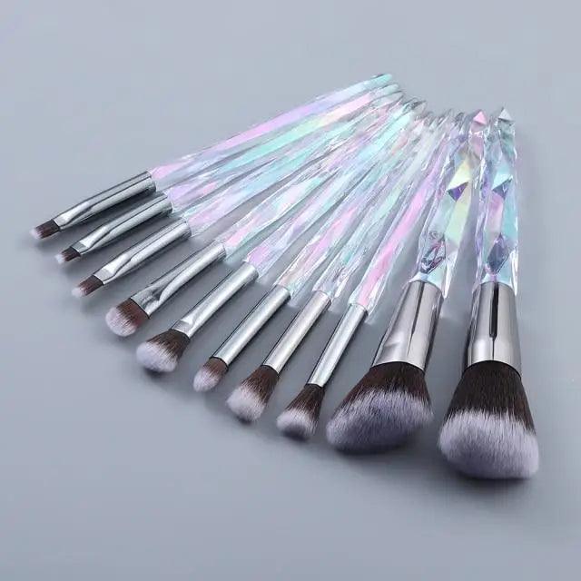 Nouvelle collection de pinceaux maquillage de luxe Cosmic Color : Pinceaux de luxe en cristal pour poudre, fond de teint, fard à paupières, sourcils et cosmétiques pour le visage. Set de pinceaux éventail.