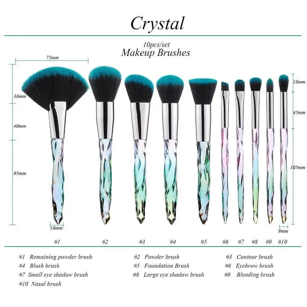 Nouvelle collection de pinceaux maquillage de luxe Cosmic Color : Pinceaux de luxe en cristal pour poudre, fond de teint, fard à paupières, sourcils et cosmétiques pour le visage. Set de pinceaux éventail.