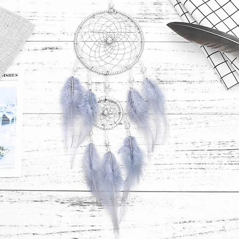Nouveau Luxe Original Attrape-Rêves Argent Gris 2 Anneaux Plumes À Suspendre Cadeaux Artistiques Pour Meilleures Amies Cadeaux Créatifs Saint-Valentin