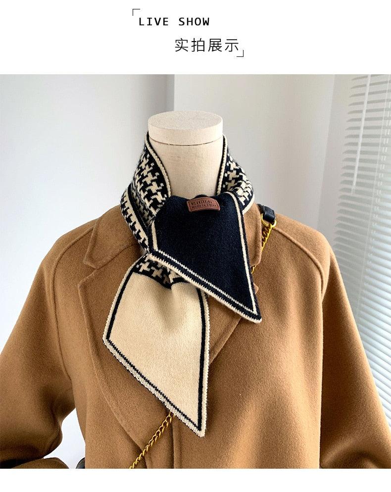 Nouveau foulard élégant de luxe pour femme, foulard fin en tricot léger à col à carreaux pour l'hiver
