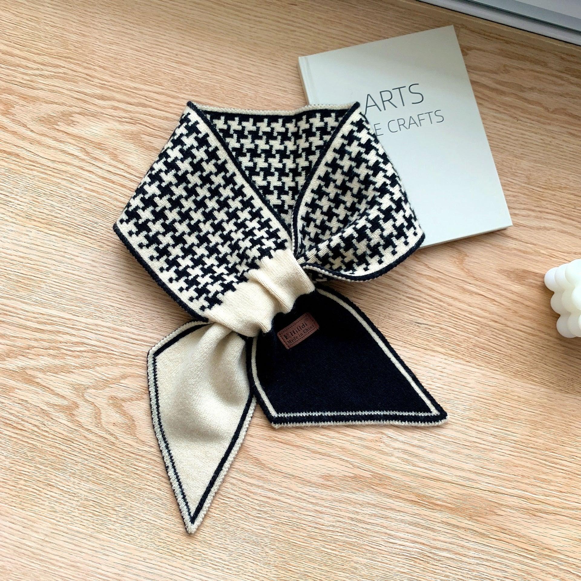 Nouveau foulard élégant de luxe pour femme, foulard fin en tricot léger à col à carreaux pour l'hiver