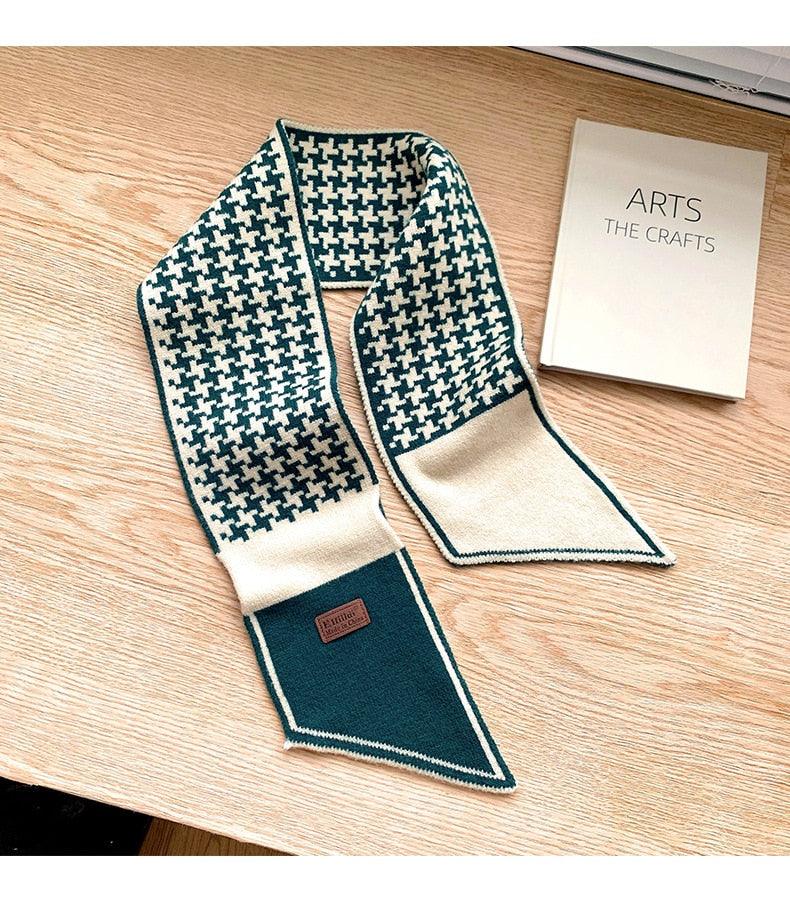 Nouveau foulard élégant de luxe pour femme, foulard fin en tricot léger à col à carreaux pour l'hiver