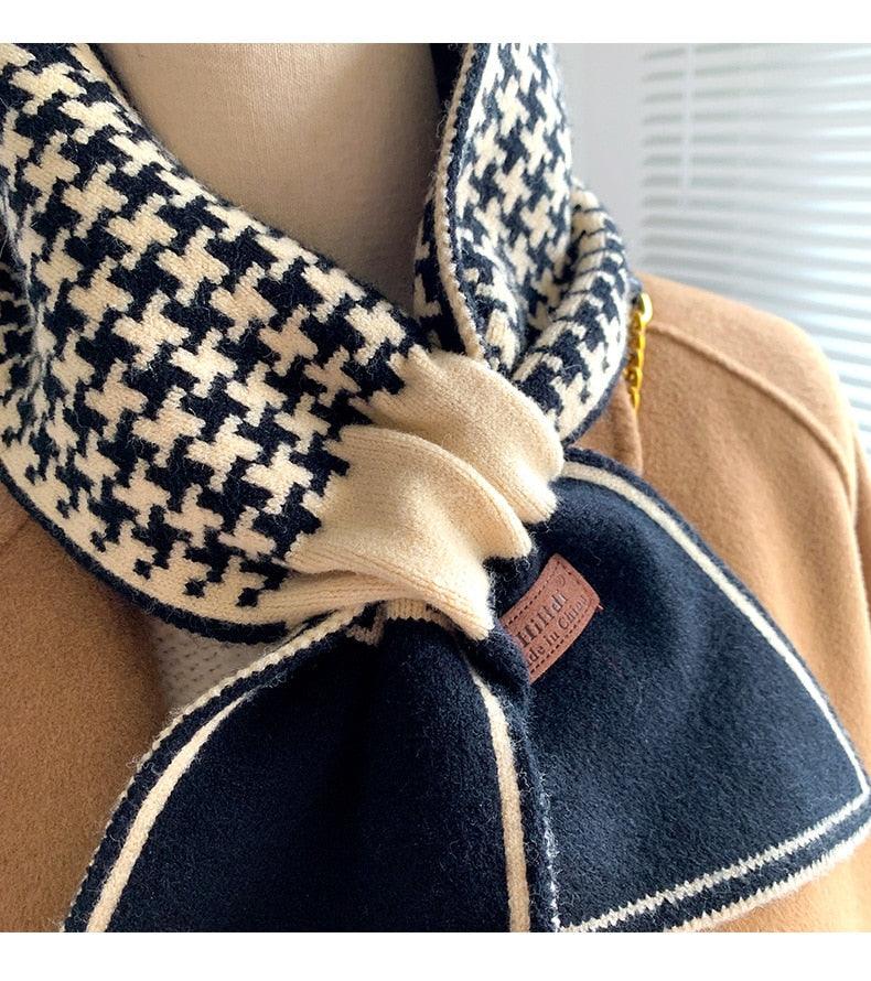Nouveau foulard élégant de luxe pour femme, foulard fin en tricot léger à col à carreaux pour l'hiver