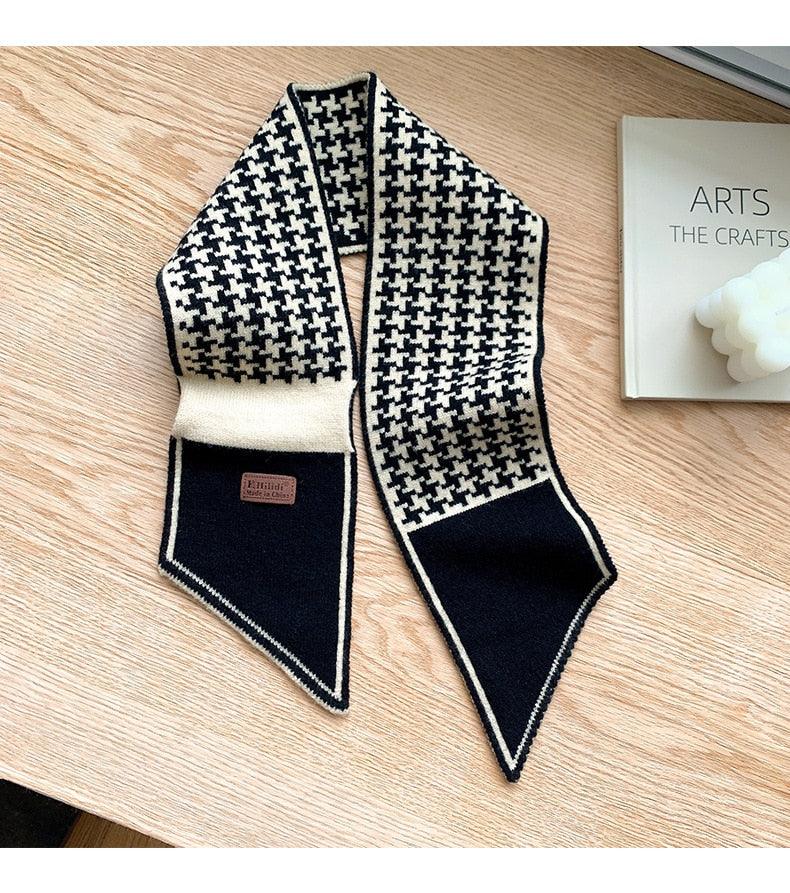 Nouveau foulard élégant de luxe pour femme, foulard fin en tricot léger à col à carreaux pour l'hiver