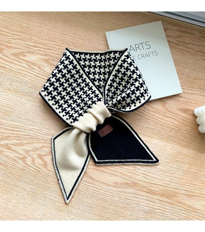 Nouveau foulard élégant de luxe pour femme, foulard fin en tricot léger à col à carreaux pour l'hiver