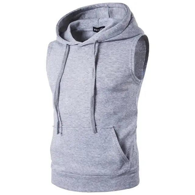 Nouveau Sweat à Capuche Homme Solide Sans Manches Décontracté Ample Cordon de Serrage Hauts avec Poches Automne Hiver Musculation Sans Manches Hoodies Gym Sport Bodybuilding Hoodie