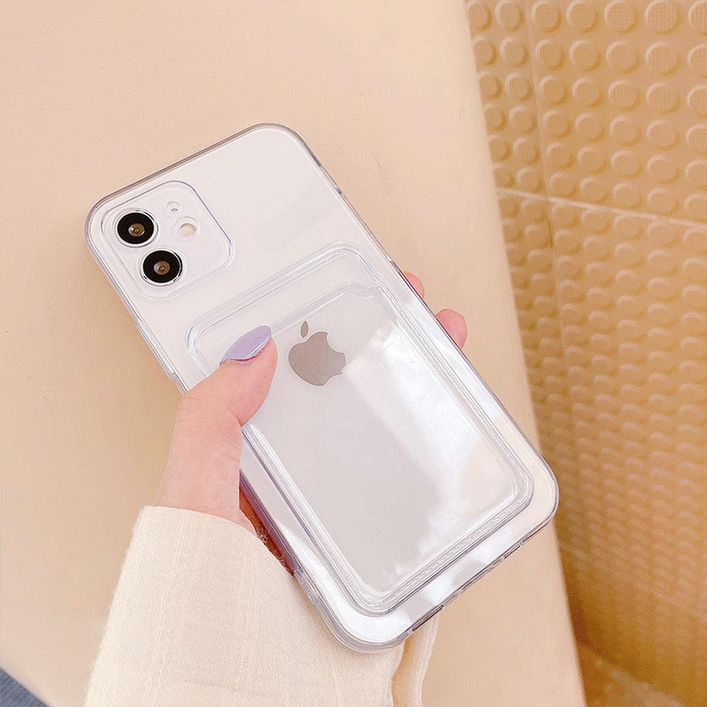 Nouvel Étui en Silicone Mini Porte-Cartes pour iPhone 11 12 13 iPhone 11 Pro X XS Max XR 7 8 Plus Coque Souple Mince Antichoc avec Porte-Cartes Mignon