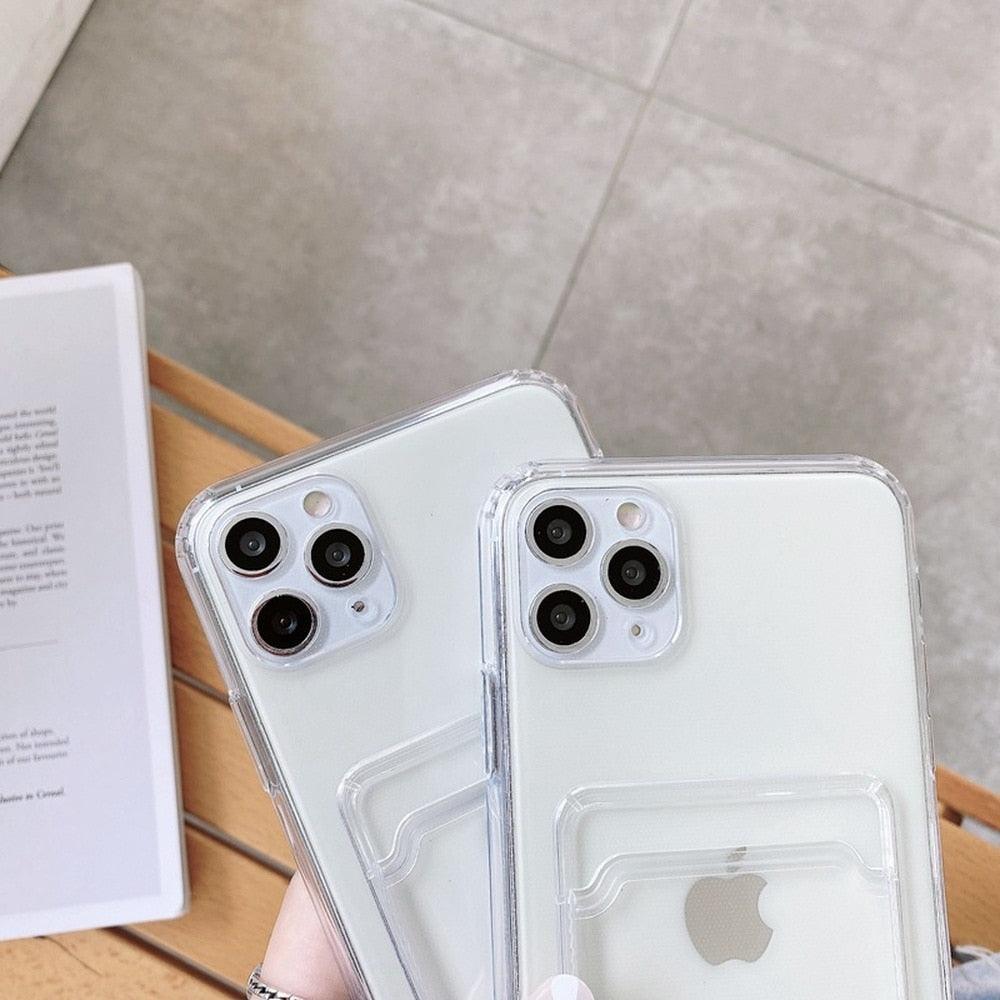 Nouvel Étui en Silicone Mini Porte-Cartes pour iPhone 11 12 13 iPhone 11 Pro X XS Max XR 7 8 Plus Coque Souple Mince Antichoc avec Porte-Cartes Mignon
