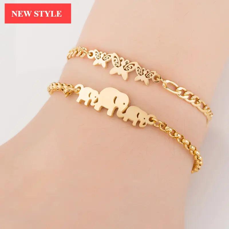 Nouveau bracelet de luxe moderne et élégant en acier inoxydable pour femmes, jolis bracelets de perles d'animaux papillon éléphant, accessoires de bijoux