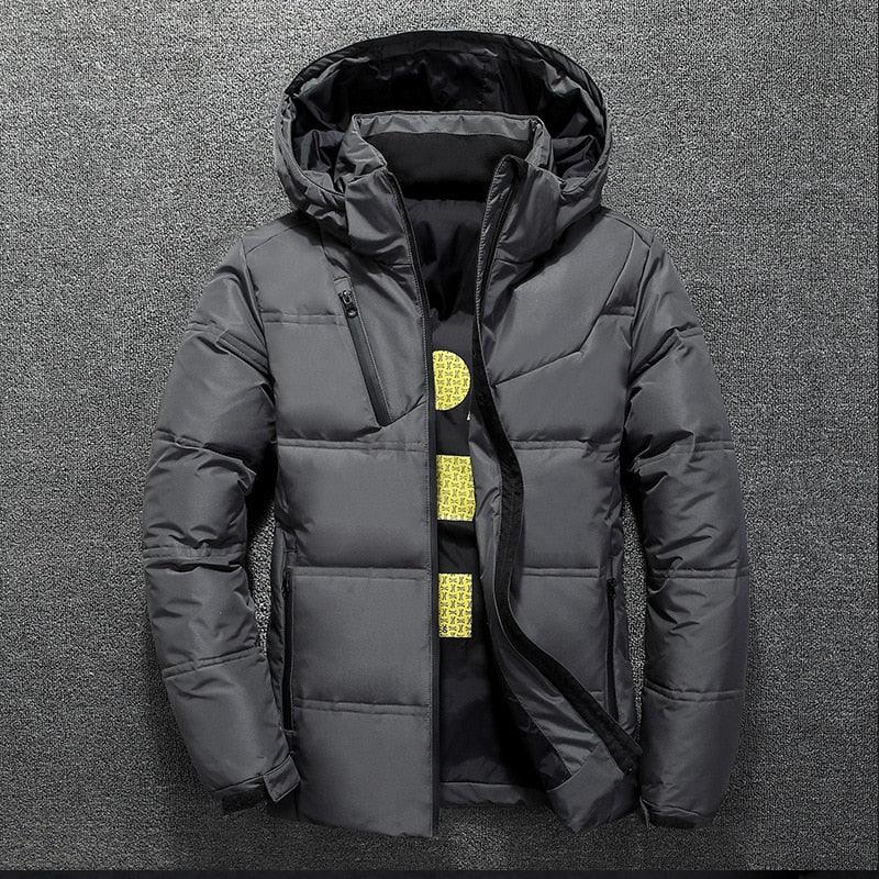 Nouvelle veste rouge moderne à capuche pour homme, chaude et unie, doudoune élégante pour homme, manteau d'hiver d'extérieur confortable.