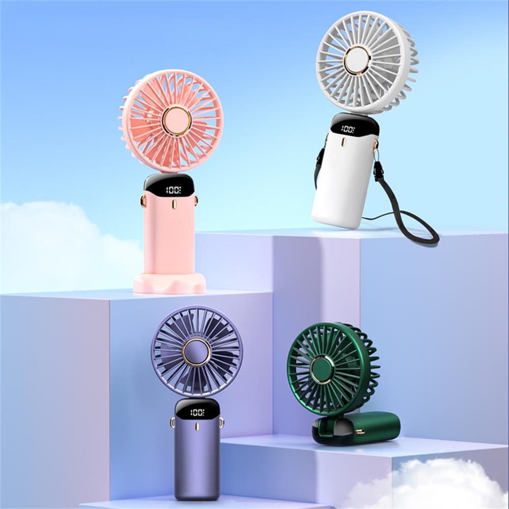 Nouveau ventilateur portable numérique de poche, ventilateur de bureau multifonctionnel pliable avec tête, petit ventilateur électrique pliable avec affichage numérique LED 5 vitesses, ventilateur multifonctionnel pour l'extérieur et l'intérieur