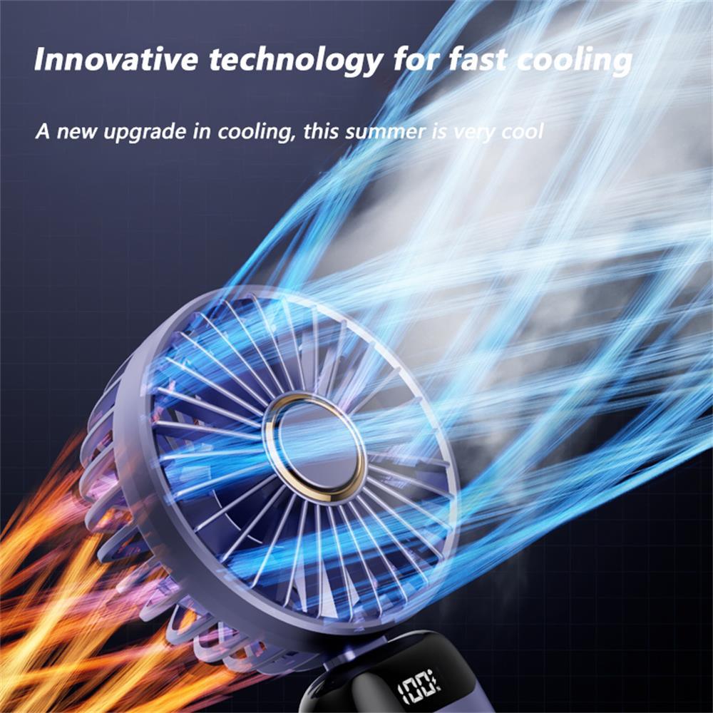 Nouveau ventilateur portable numérique de poche, ventilateur de bureau multifonctionnel pliable avec tête, petit ventilateur électrique pliable avec affichage numérique LED 5 vitesses, ventilateur multifonctionnel pour l'extérieur et l'intérieur