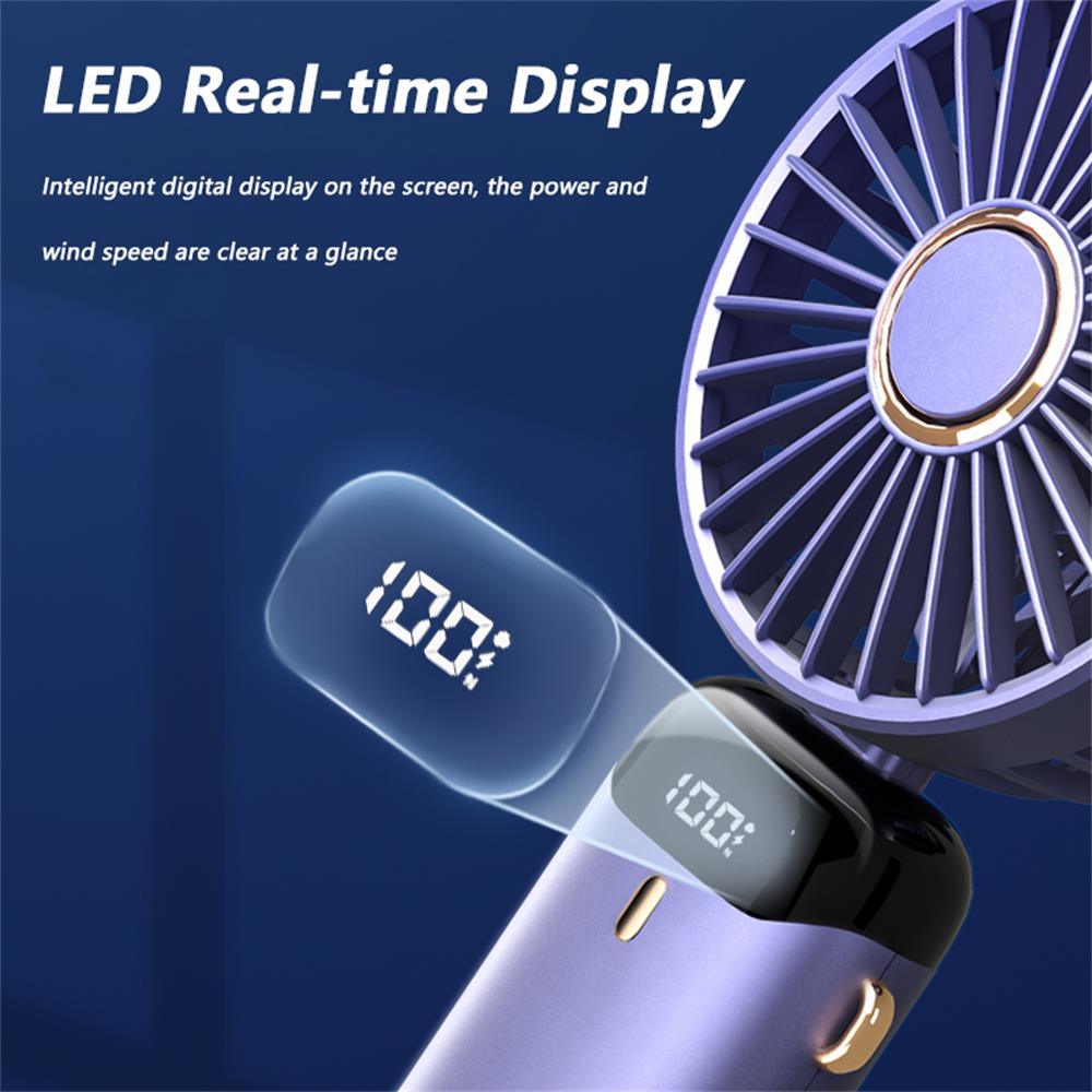 Nouveau ventilateur portable numérique de poche, ventilateur de bureau multifonctionnel pliable avec tête, petit ventilateur électrique pliable avec affichage numérique LED 5 vitesses, ventilateur multifonctionnel pour l'extérieur et l'intérieur