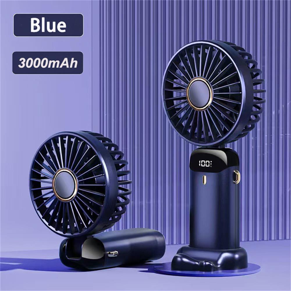Nouveau ventilateur portable numérique de poche, ventilateur de bureau multifonctionnel pliable avec tête, petit ventilateur électrique pliable avec affichage numérique LED 5 vitesses, ventilateur multifonctionnel pour l'extérieur et l'intérieur