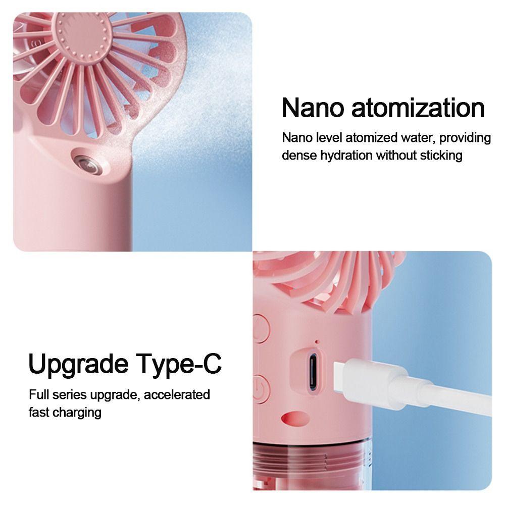 Nouveau Ventilateur Portable USB Rechargeable à Turbo Brise-Brumisateur, Ventilateur Silencieux de Climatisation à 4 Vitesses, Ventilateur de Brumisation Portable d'Extérieur, Mini Ventilateur Personnel Rechargeable sur Batterie pour les Voyages
