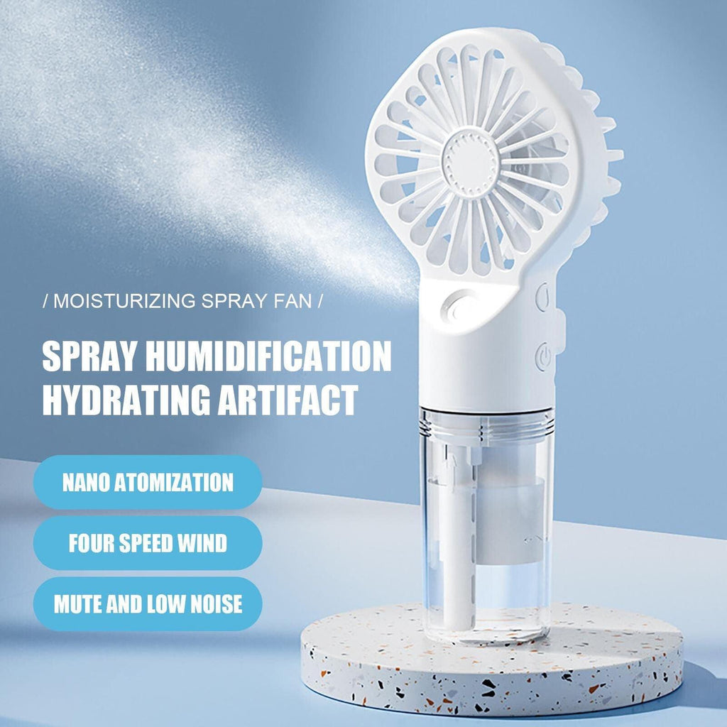 Nouveau Ventilateur Portable USB Rechargeable à Turbo Brise-Brumisateur, Ventilateur Silencieux de Climatisation à 4 Vitesses, Ventilateur de Brumisation Portable d'Extérieur, Mini Ventilateur Personnel Rechargeable sur Batterie pour les Voyages