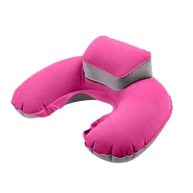 Nouvel oreiller de voyage gonflable en forme de U, support en PVC floqué ultra doux, oreiller de cou confortable pour le voyage, oreiller de cou gonflable pour l'avion avec masques de sommeil profilés 3D, oreiller de soutien du cou réglable pour le voyage