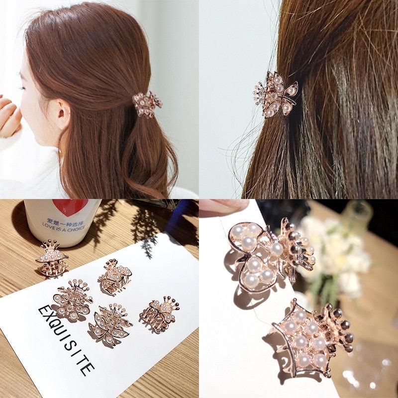 Nouvelle petite griffe à cheveux en perles et strass pour femmes, épingles à cheveux, pinces à cheveux pour filles, pinces crabe, accessoires de cheveux en métal, coiffe, barrettes à la mode, accessoires de bandeau pour fête