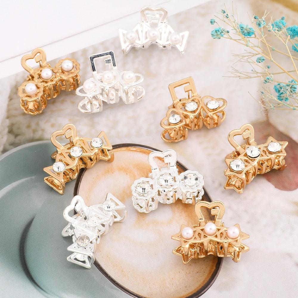 Nouvelle petite griffe à cheveux en perles et strass pour femmes, épingles à cheveux, pinces à cheveux pour filles, pinces crabe, accessoires de cheveux en métal, coiffe, barrettes à la mode, accessoires de bandeau pour fête