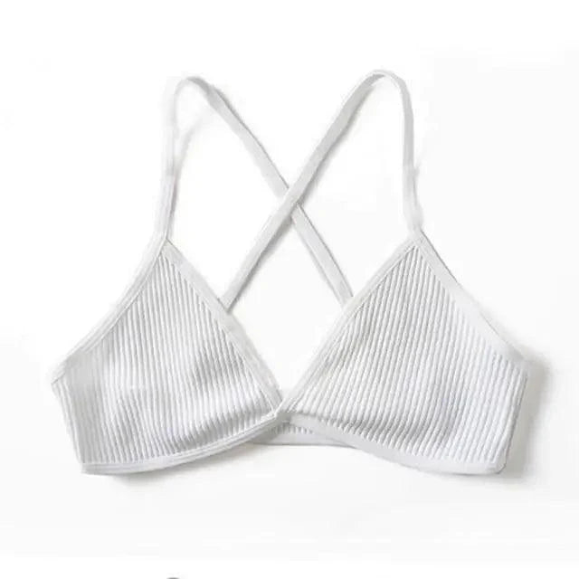 Nouveaux Soutiens-Gorge en Coton Doux et Confortables pour Femmes, Style Français, Bonnets Triangle Plongeant, Bretelles Croisées, Dos Nudité, Petite Taille
