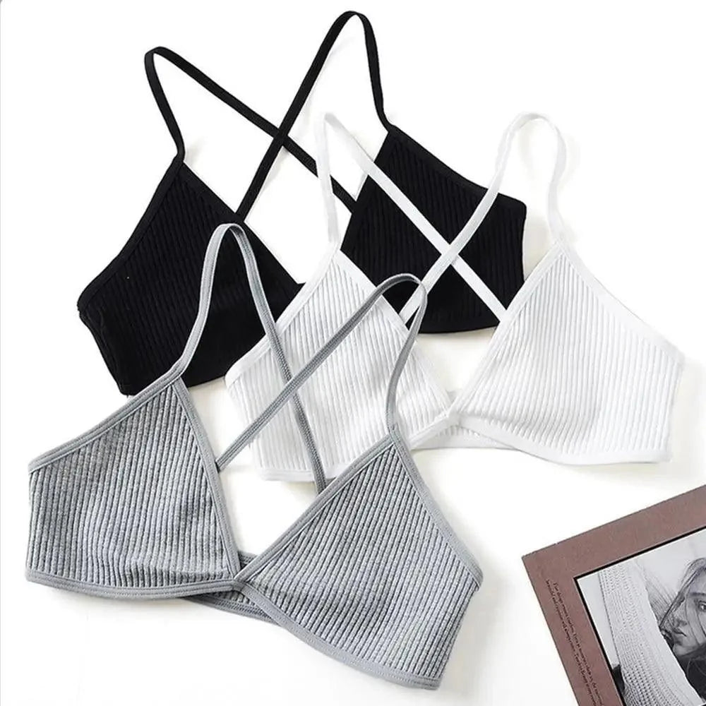 Nouveaux Soutiens-Gorge en Coton Doux et Confortables pour Femmes, Style Français, Bonnets Triangle Plongeant, Bretelles Croisées, Dos Nudité, Petite Taille