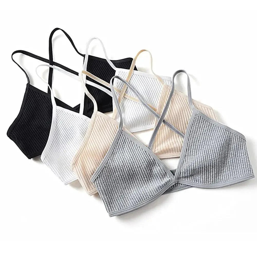 Nouveaux Soutiens-Gorge en Coton Doux et Confortables pour Femmes, Style Français, Bonnets Triangle Plongeant, Bretelles Croisées, Dos Nudité, Petite Taille