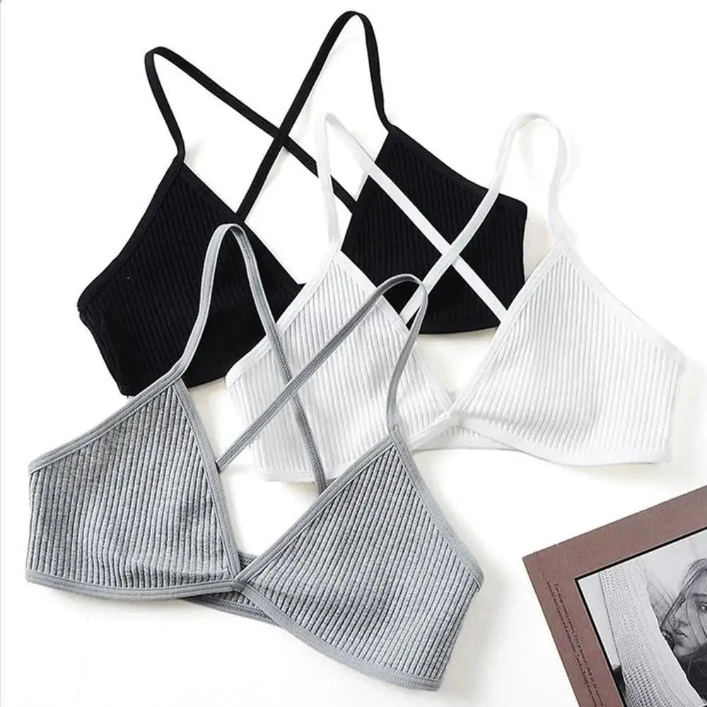 Nouveaux Soutiens-Gorge en Coton Doux et Confortables pour Femmes, Style Français, Bonnets Triangle Plongeant, Bretelles Croisées, Dos Nudité, Petite Taille