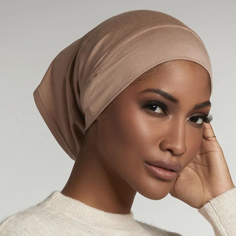 Nouveau Hijab en coton doux, turban respirant à nouer sous l'écharpe, hijab intérieur extensible élégant avec trou pour les oreilles, turban léger, casquettes de hijab rondes devant, bonnet turban pour femme