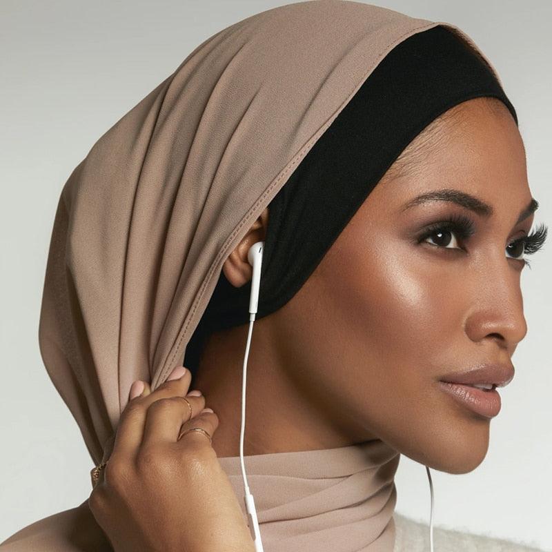Nouveau Hijab en coton doux, turban respirant à nouer sous l'écharpe, hijab intérieur extensible élégant avec trou pour les oreilles, turban léger, casquettes de hijab rondes devant, bonnet turban pour femme