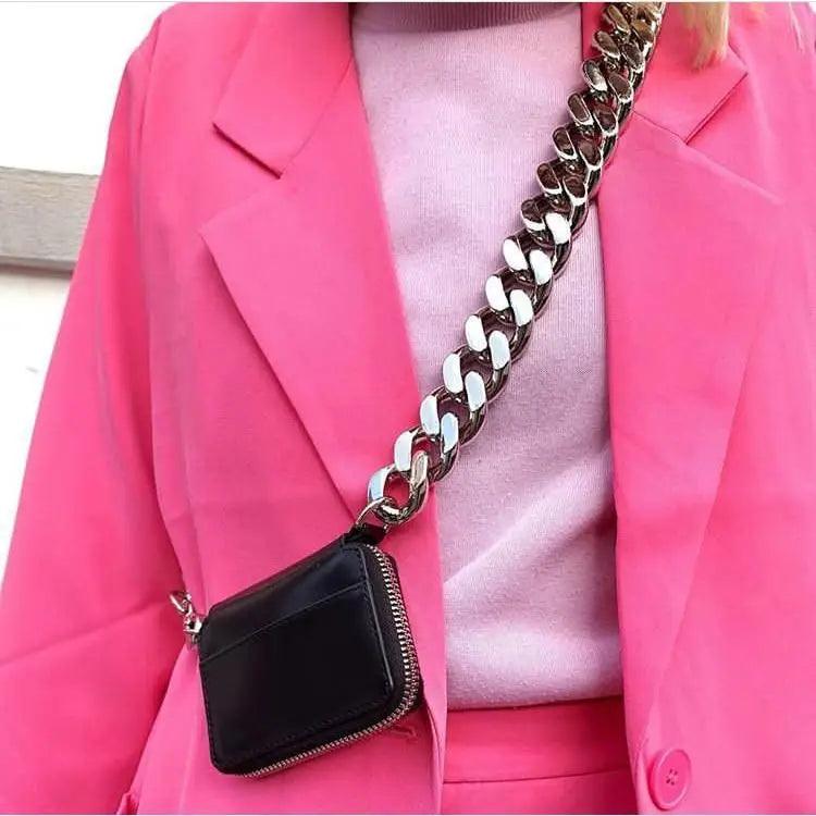 Nouveau sac à bandoulière en métal épais étincelant avec chaîne, portefeuille de vélo, mini sac, porte-monnaie. Sacs à bandoulière en cuir pour femmes, tendance.