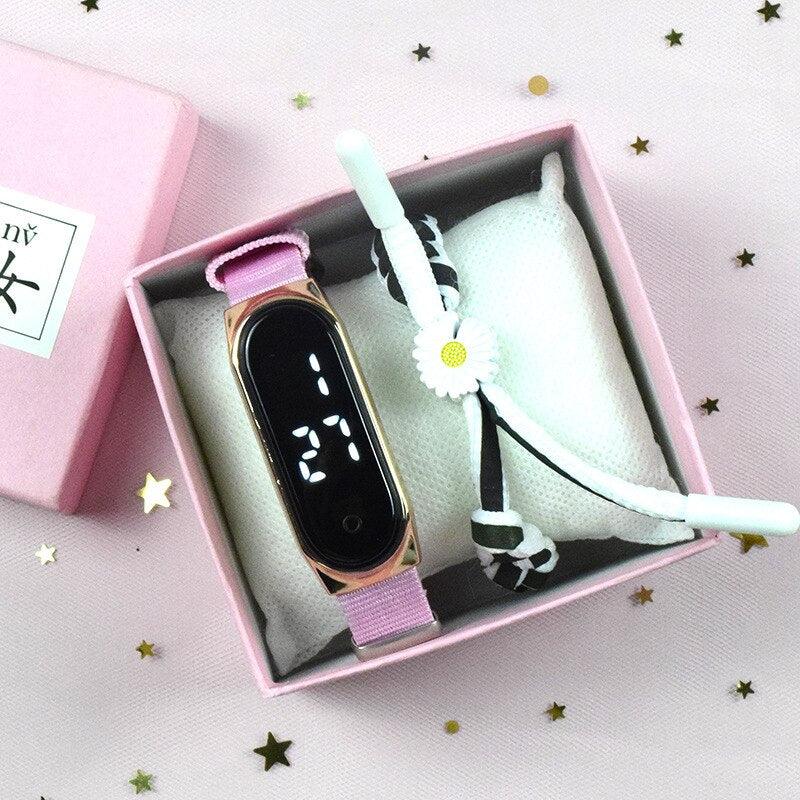 Nouvelle Montre Étudiante Montre Mode Femme Montre Électronique Tactile pour Enfants Montre Quartz Rectangulaire Montre Sport Ultra-Mince Simple Montre-Bracelet en Acier Inoxydable pour Hommes Femmes