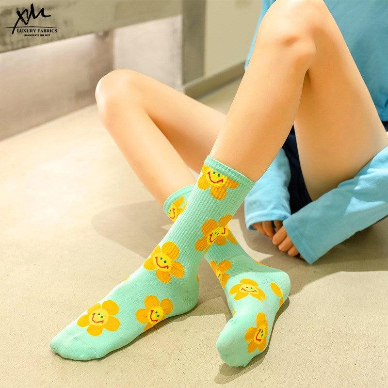 Nouvelles chaussettes de dessin animé à fleurs pour femmes Chaussettes Kawaii Respirantes Printemps Automne Chaussettes décontractées Belles chaussettes pour femmes