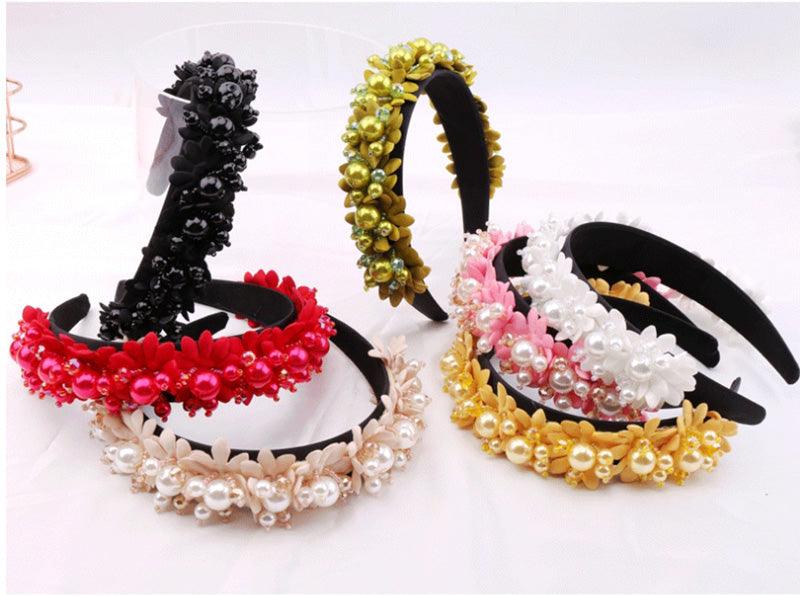 Serre-têtes Perle Fleur Perles de Cristal Embellissement Bandeaux Larges Femmes Couronne de Mariage Tiara Magnifiques Accessoires Cheveux pour Femmes