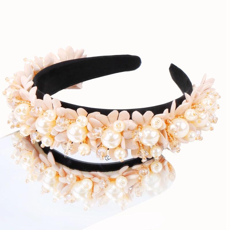 Serre-têtes Perle Fleur Perles de Cristal Embellissement Bandeaux Larges Femmes Couronne de Mariage Tiara Magnifiques Accessoires Cheveux pour Femmes