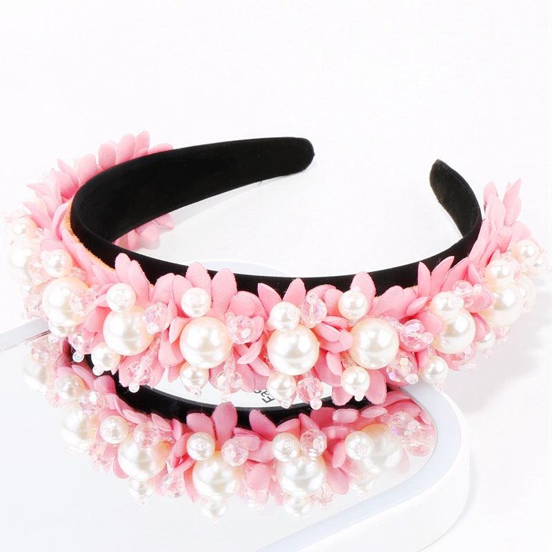 Serre-têtes Perle Fleur Perles de Cristal Embellissement Bandeaux Larges Femmes Couronne de Mariage Tiara Magnifiques Accessoires Cheveux pour Femmes