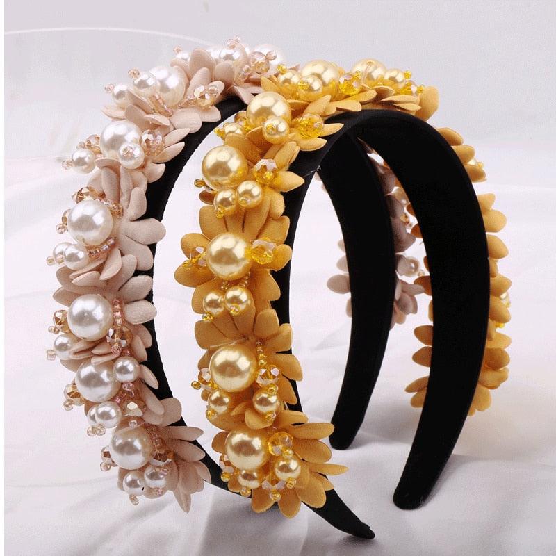 Serre-têtes Perle Fleur Perles de Cristal Embellissement Bandeaux Larges Femmes Couronne de Mariage Tiara Magnifiques Accessoires Cheveux pour Femmes