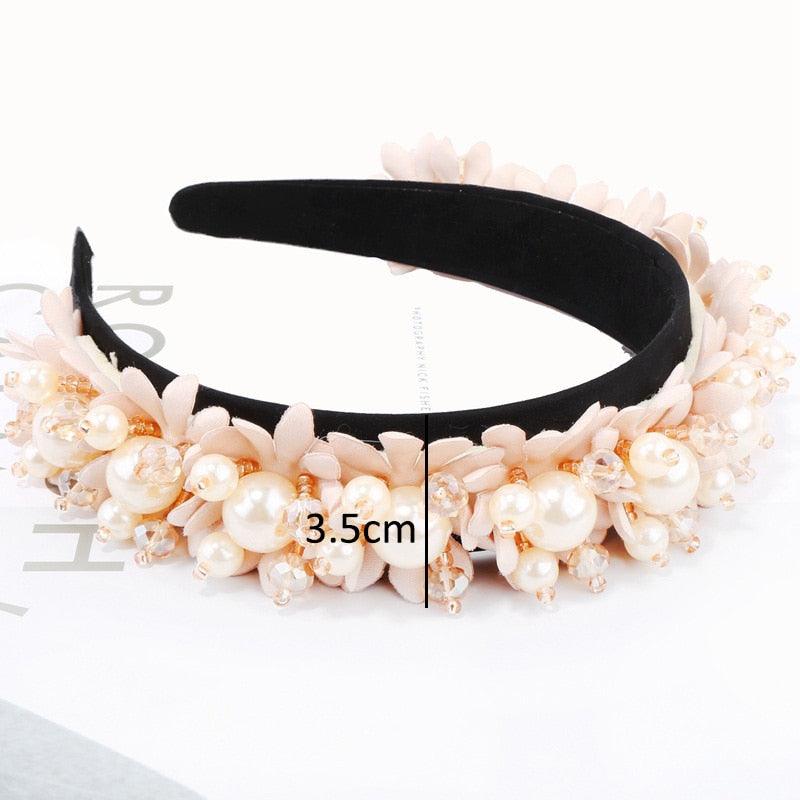 Serre-têtes Perle Fleur Perles de Cristal Embellissement Bandeaux Larges Femmes Couronne de Mariage Tiara Magnifiques Accessoires Cheveux pour Femmes