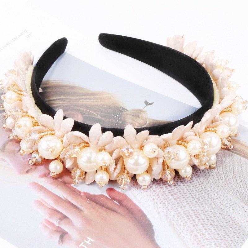 Serre-têtes Perle Fleur Perles de Cristal Embellissement Bandeaux Larges Femmes Couronne de Mariage Tiara Magnifiques Accessoires Cheveux pour Femmes