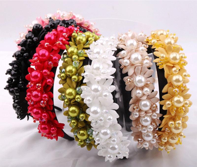 Serre-têtes Perle Fleur Perles de Cristal Embellissement Bandeaux Larges Femmes Couronne de Mariage Tiara Magnifiques Accessoires Cheveux pour Femmes