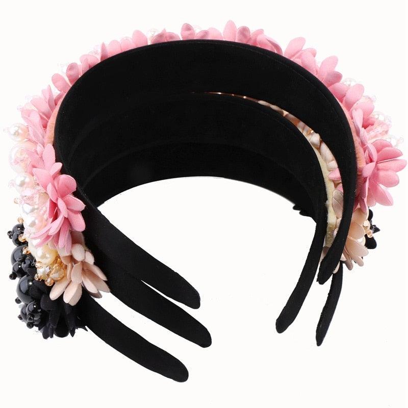 Serre-têtes Perle Fleur Perles de Cristal Embellissement Bandeaux Larges Femmes Couronne de Mariage Tiara Magnifiques Accessoires Cheveux pour Femmes