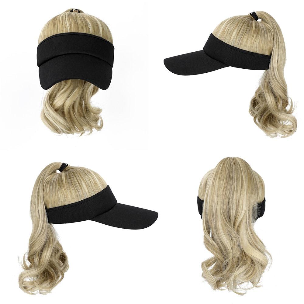 Perruque Synthétique avec Chapeau Visière pour Femmes, Extension de Queue de Cheval, Perruque Frisée Ondulée, Casquette de Baseball avec Cheveux, Perruques pour Femmes Noires, Perruques Cosplay pour Femmes