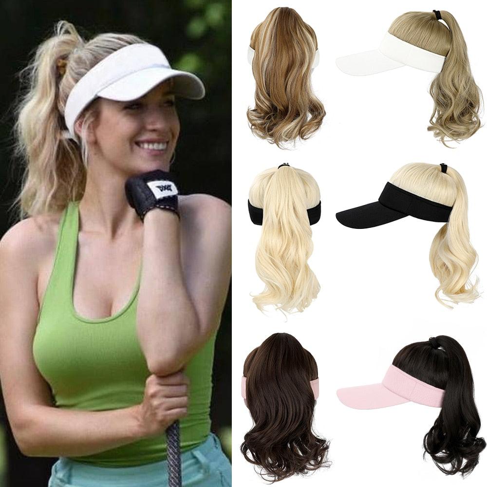 Perruque Synthétique avec Chapeau Visière pour Femmes, Extension de Queue de Cheval, Perruque Frisée Ondulée, Casquette de Baseball avec Cheveux, Perruques pour Femmes Noires, Perruques Cosplay pour Femmes