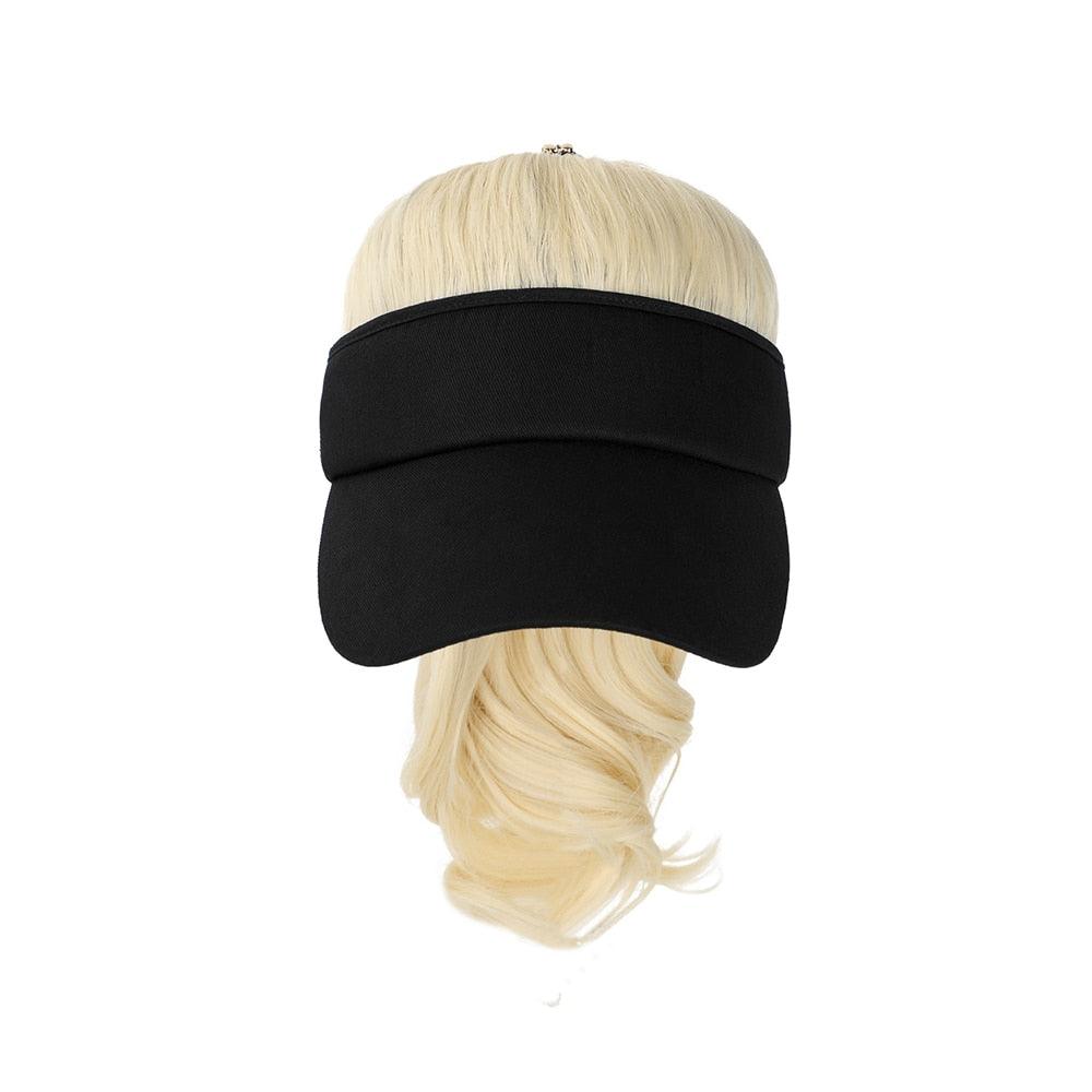 Perruque Synthétique avec Chapeau Visière pour Femmes, Extension de Queue de Cheval, Perruque Frisée Ondulée, Casquette de Baseball avec Cheveux, Perruques pour Femmes Noires, Perruques Cosplay pour Femmes