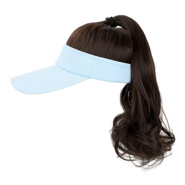 Perruque Synthétique avec Chapeau Visière pour Femmes, Extension de Queue de Cheval, Perruque Frisée Ondulée, Casquette de Baseball avec Cheveux, Perruques pour Femmes Noires, Perruques Cosplay pour Femmes