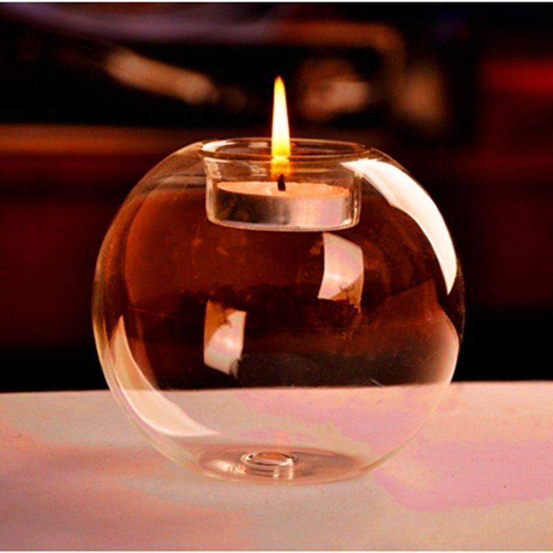 Porte-bougie rond en verre creux, bougeoir photophore pour la décoration de table de dîner et de mariage, bougeoir de mariage en verre de cristal transparent et fin, décoration de table de salle à manger.