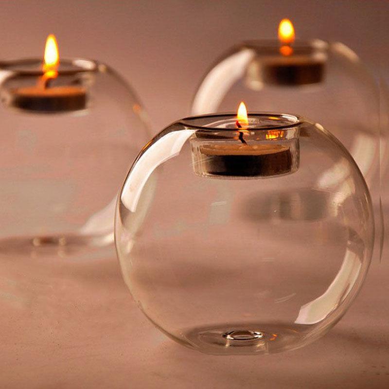 Porte-bougie rond en verre creux, bougeoir photophore pour la décoration de table de dîner et de mariage, bougeoir de mariage en verre de cristal transparent et fin, décoration de table de salle à manger.