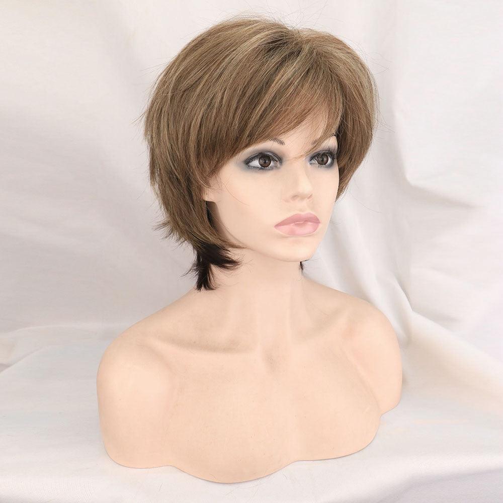 Nouvelle perruque courte pour femme style synthétique mélangé blond marron naturel résistant à la chaleur pour femme perruques bob pour femmes noires cadeaux pour femmes noires